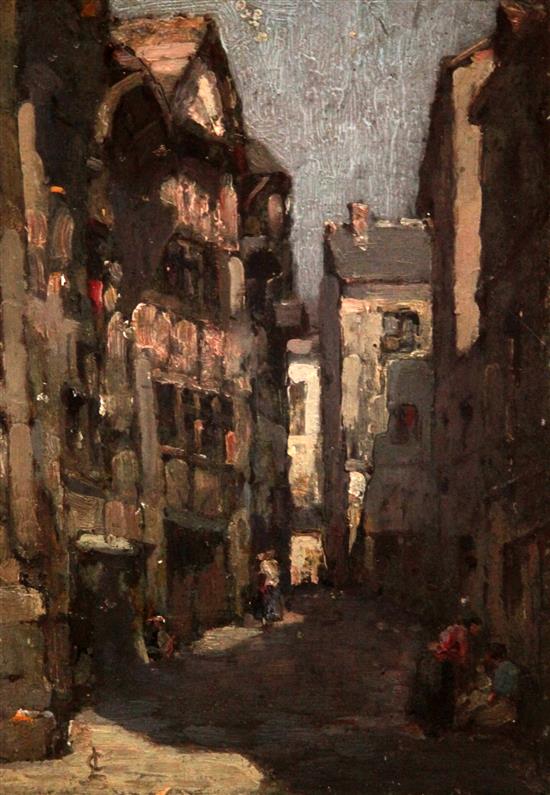Lionel Townsend Crawshaw (1864-1949), Continental street scene, oil on panel 8.5 x 6in